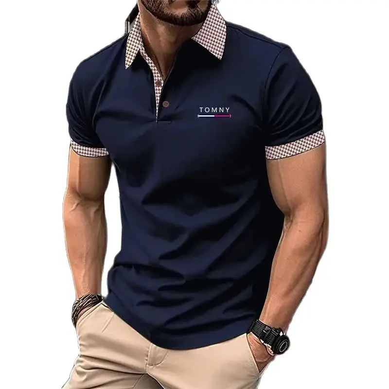 

Summer new high-quality business leisure thousand-bird print POLO shirt men's short-sleeved polo shirt sports T-shirt TOMNY