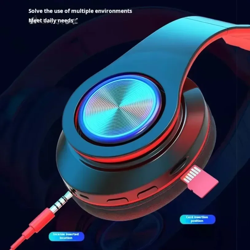 New Wireless Bluetooth Game Headphones with RGB Colorful Lights AUX Interface Bring Wheat  Earphones for PC Sports Music Headset