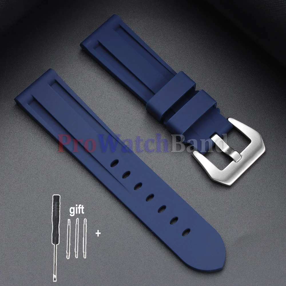 Stitched Sports Silicone Watch Band in Blue and Yellow - Soft Rubber Strap