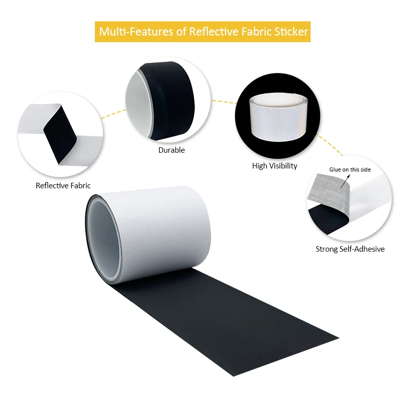 VOOFENG Black Reflective Tape Car Sticker Reflector Self-Adhesive Reflective Fabric Stick on Car Bike Helmet Shoes RS-800BJ