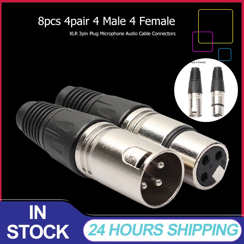 XLR 3 핀 마이크 오디오 케이블 플러그, 4 수 4 암 마이크 잭, 케이블 커넥터, 오디오 마이크 커넥터, XLR 어댑터, 8 개, 16 개