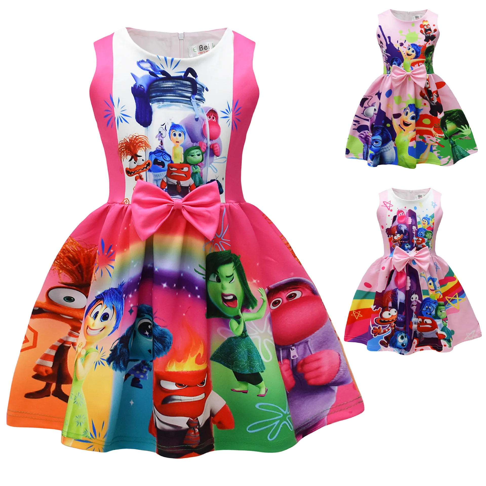 Inside Out 2 Summer Dress Fron Bowknot Sleeveless Dresses Cartoon Children Girls Kids Party Clothing Baby Girls Birthday Dress kids girls dress