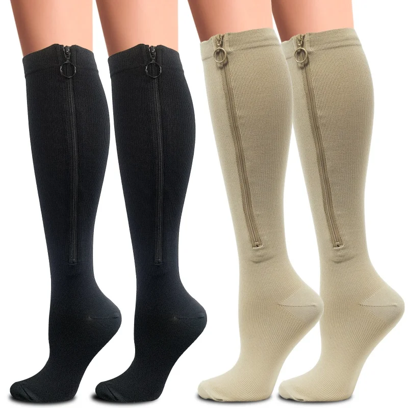 Compression Stockings Sports Pressure Long Cycling Socks Zipper Professional Leg Support Women Varicose Vein Socks 1