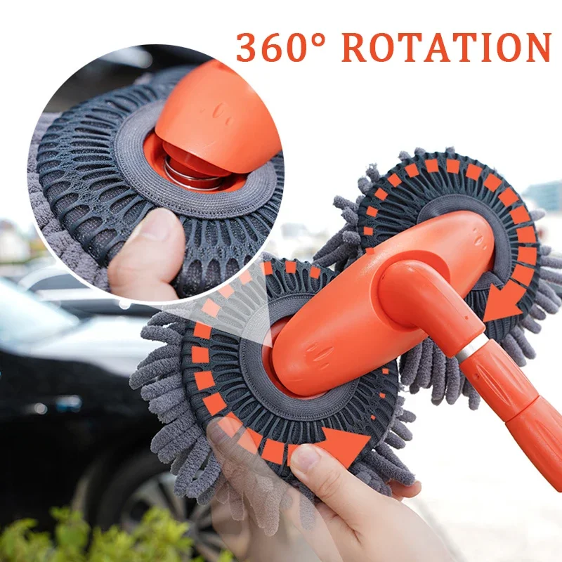 

2021 New 360° Rotation Car Wash Brush Dual brush heads Telescoping Long Handle Cleaning Mop Chenille Broom Auto Accessories Tool