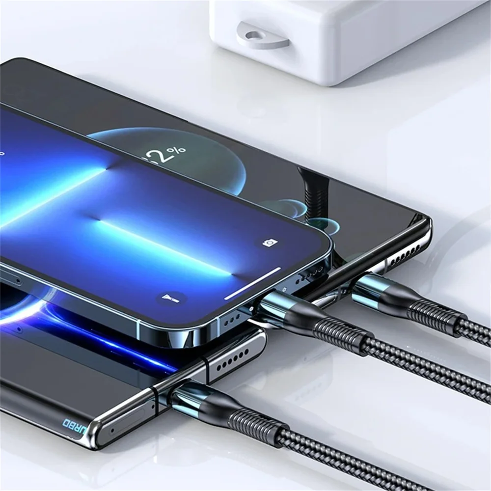 NNBILI 6A 120W 3 in 1 USB C타입 케이블 고속 충전 휴대폰 충전기 데이터 케이블 (아이폰, 삼성, 화웨이 고속 충전 마이크로 USB 케이블)