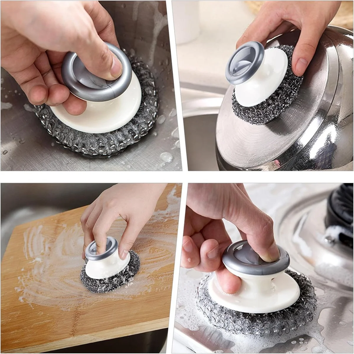 5Pcs Stainless Steel Scrubber with Handle,Heavy Duty Dish Scrubber Cleaning Brush for Pots, Pans