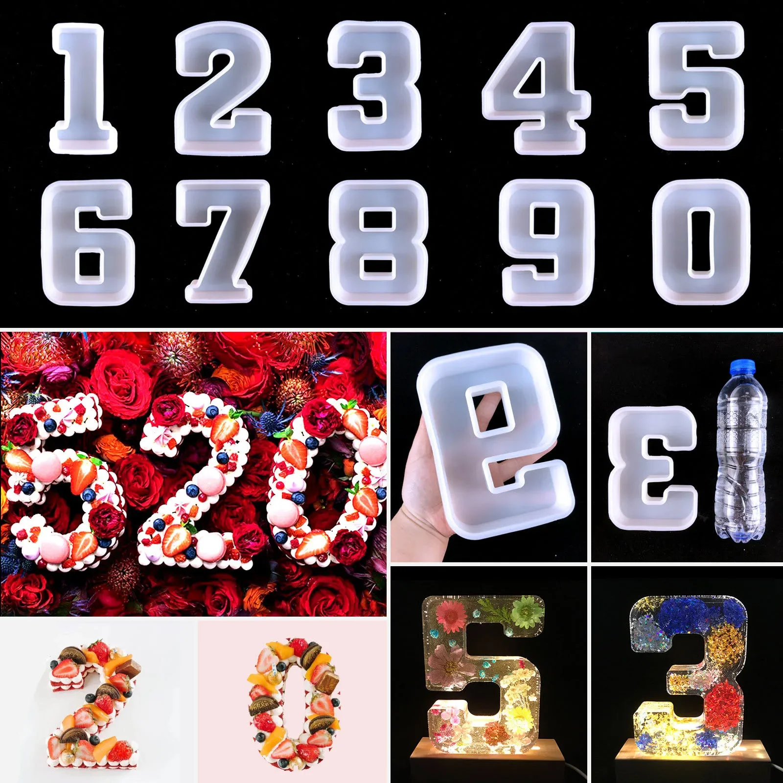 

Number 0-9 Silicone Molds Large Molds Epoxy Resin Molds for DIY Craft Birthday Wedding Anniversary Decoration Resin Mold