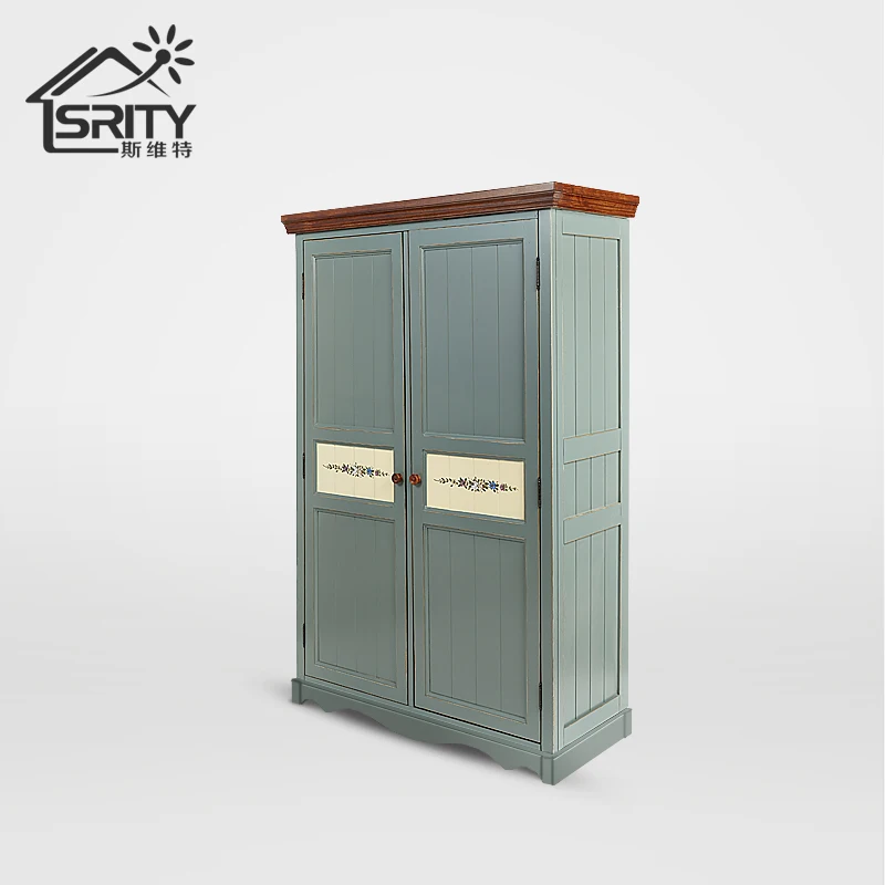 American rural modern simple all-solid wood wardrobe European-style simple two-door integral furniture