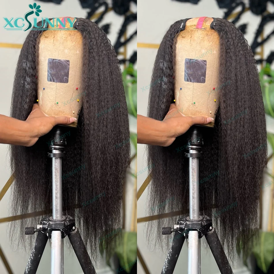 Kinky Straight V Part Natural Color Remy Human Hair Wigs No Leave Out Machine Made Upgrade Glueless Hair Wigs 6