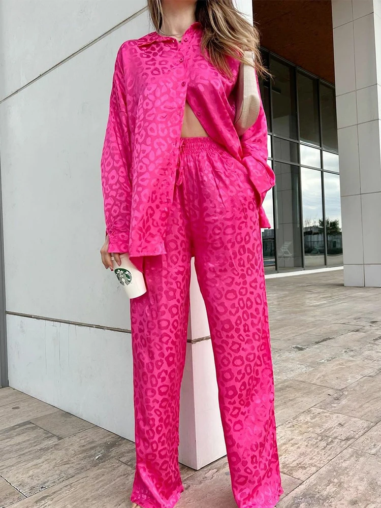 thumbnail image 1 of Conjuntos de pantalones anchos con estampado de leopardo para mujer, atuendo informal holgado de moda, conjuntos de 2 piezas, ropa de verano, 2024, 1 of 5
