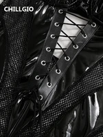 CHILLGIO Women Sexy PU Mesh Strappy Bodysuits Lace-up Tight Catsuits Hollow Slim Rompers Fashion One Piece Combination Oneise - Image 3