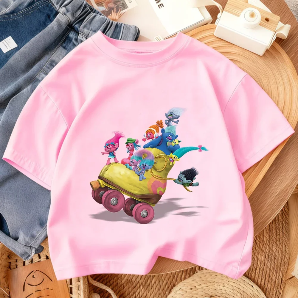 어린이 여름 티셔츠 트롤 패션 프린트 캐주얼 데일리 스트리트 스타일 3-14Y