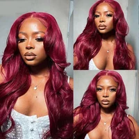 Perruque Lace Frontale Rouge Bordeaux 99j Body Wave avec Dentelle HD pour Femmes, Cheveux Humains Brésiliens Remy Sans Colle, En Promotion 3