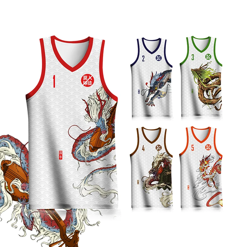Basketball Jerseys BASKETMAN Basketball Jerseys For Men Customizable Full Sublimation Team Name Number Printed Dragon Pattern Training Clothes