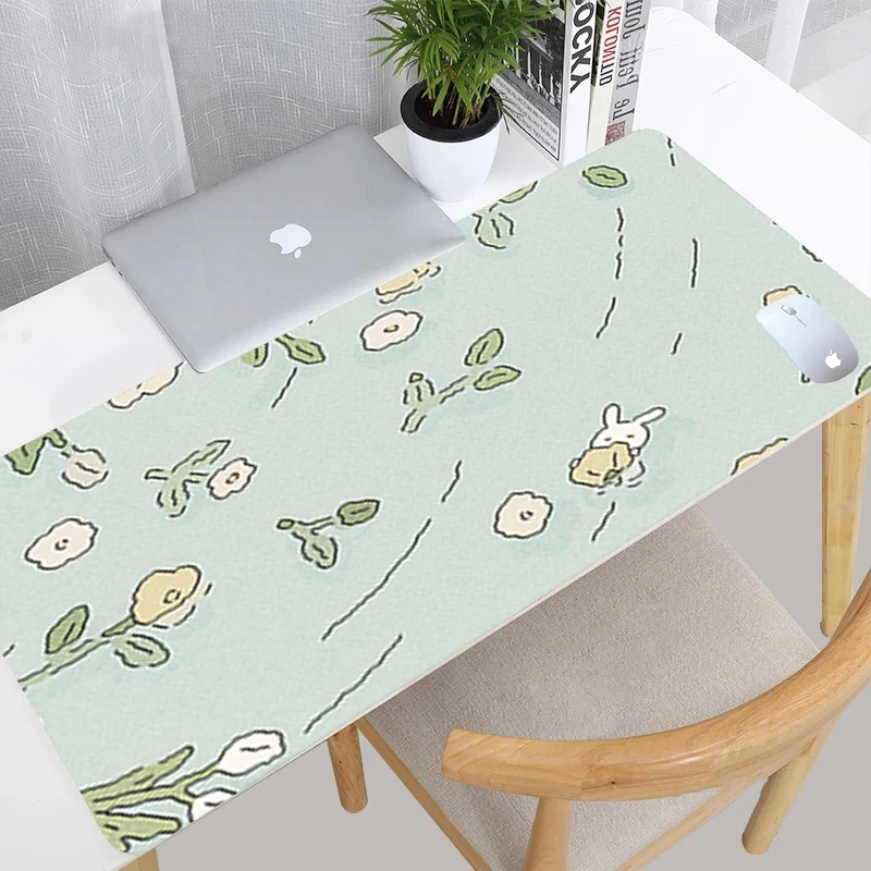 

Kawaii Gaming Mouse Pad Spring Green Plants Pc Accessories Soft Playmat Xxl Mouse Mat Desk Protector HD Little Fresh Mousepad