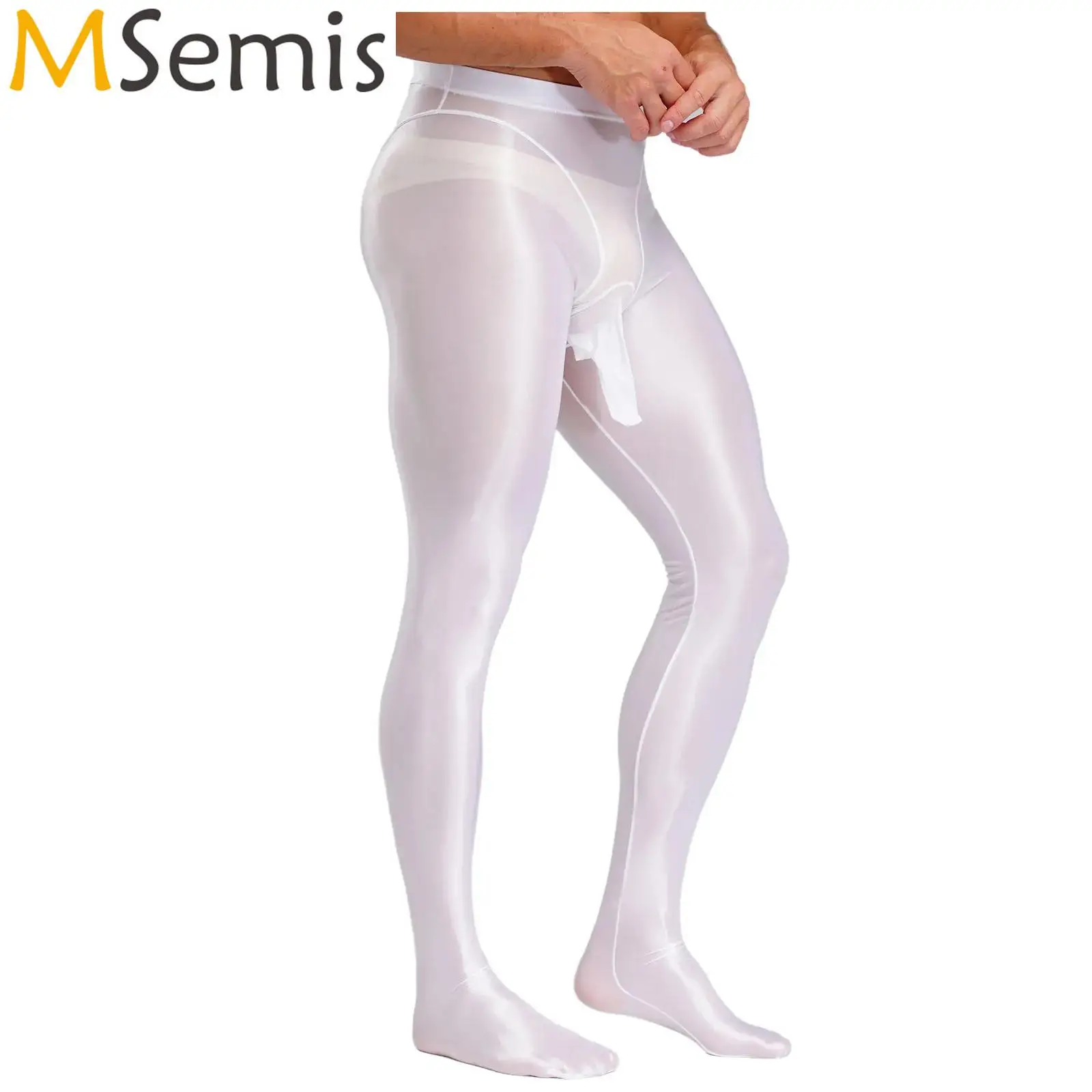 Sexy Mens Glossy Silky Stockings Lingerie Tights Sheer Pantyhose Stocking Bulge Pouch Footed Dance Yoga Workout Underwear Pants