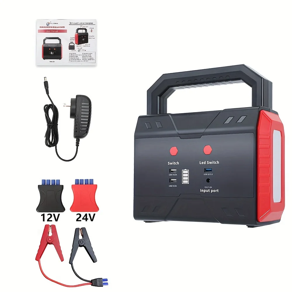 6000A 24V/12V Truck Start Power Bank, 49800mAh Jump Starter, Portable Heavy Duty Booster, QC3.0 LED Jump Start