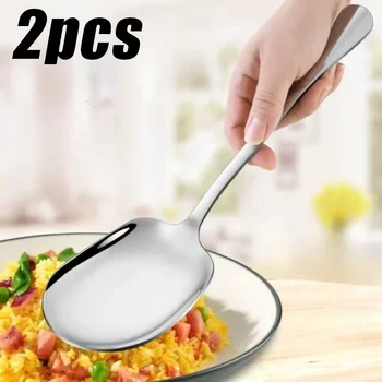 2/1 pz grande manico lungo cucchiaio in acciaio inox cucchiai di riso posate da cucina gnocco porridge zuppa palette ristorante stoviglie 1