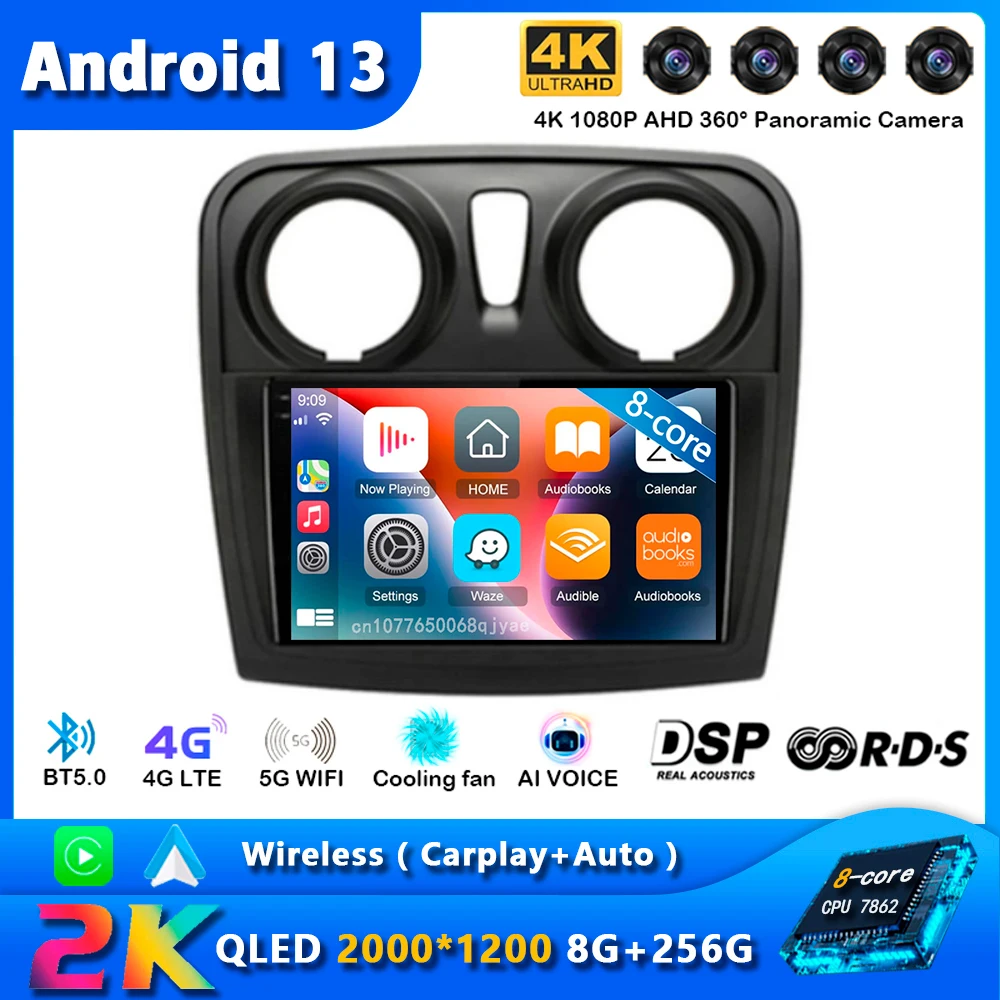 

Android 13 Carplay Car Radio For Renault Logan 2 Sandero 2 2012 - 2019 Navigation GPS Multimedia Player wifi+4G SIM BT DSP 2 DIN