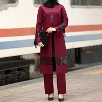 Eid 2 pièces Ensemble femmes haut pantalon à jambes larges costume imprimé Robe pantalon Ensemble musulman Ramadan arabe marocain dubaï tenues décontractées 1