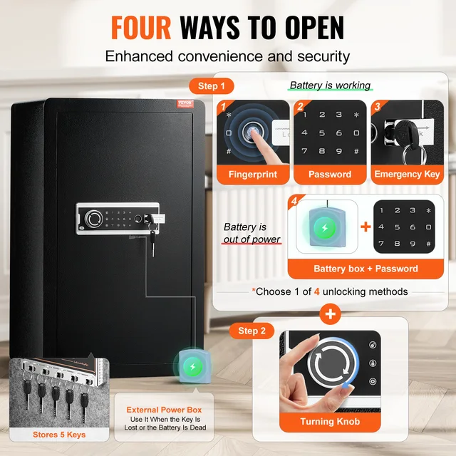 SucceBuy Single Door 4.0 cu.ft Safe Box w/ Key Lock Password & Fingerprint Safe Lock Box with Fireproof Bag Key Rack & LED Light 3