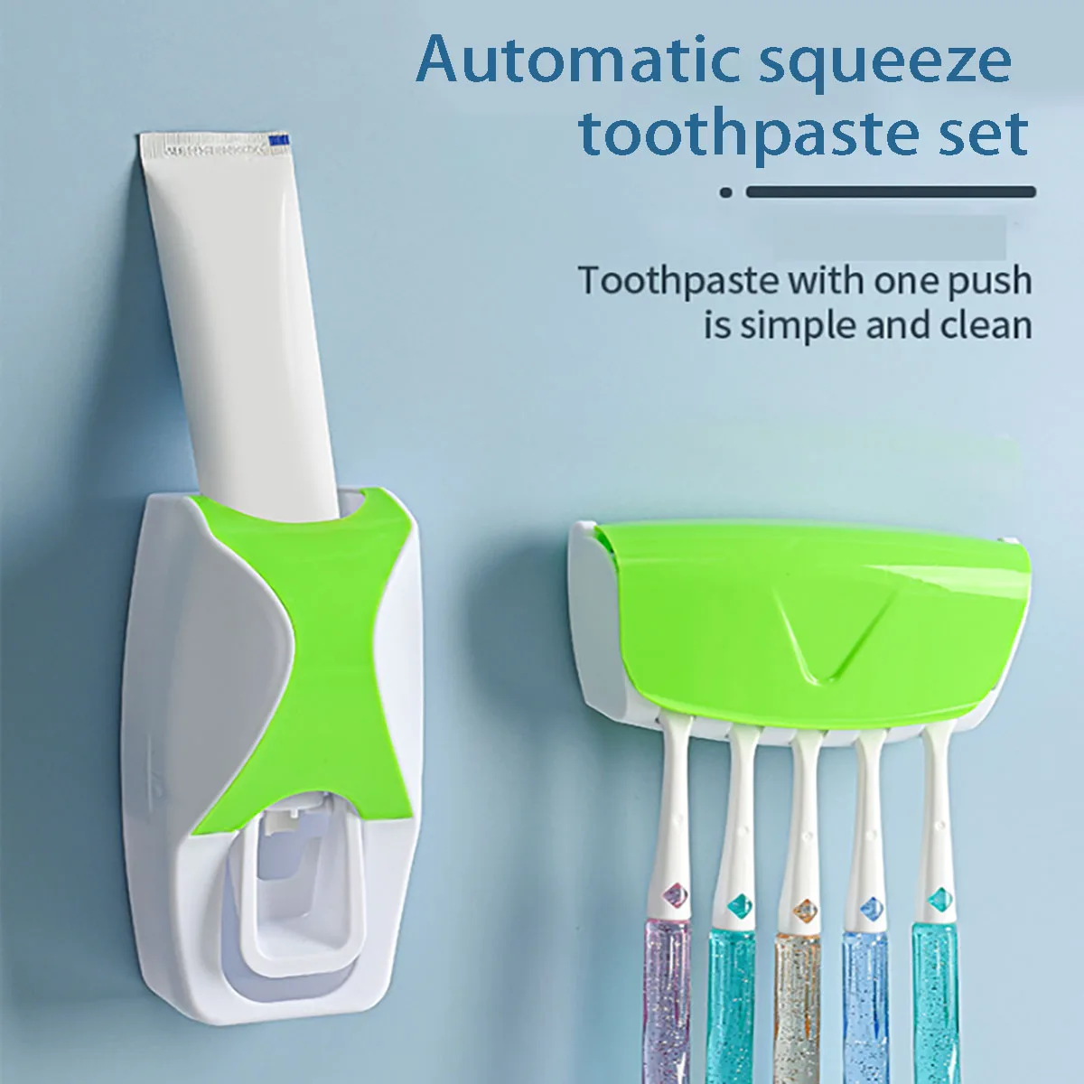 Automatic Toothpaste Dispenser Wall Mount Dust-proof Toothbrush Holder Wall Mount Bathroom Accessories Set Squeezer 2PCS