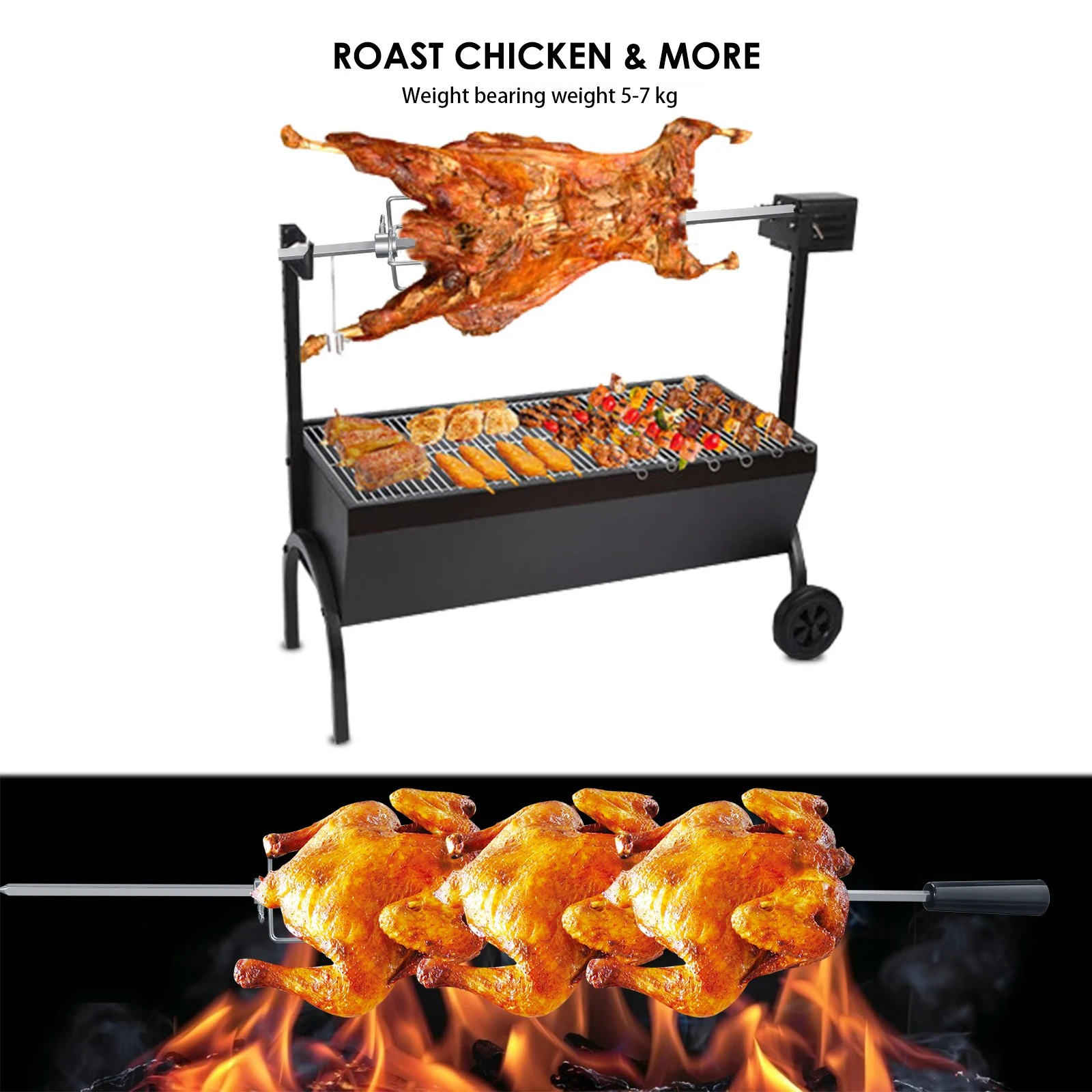 Rotisserie Grill Kit with 4W Electric Motor Automatic Rotating BBQ Bracket Stainless Steel Universal Heavy Duty Kit