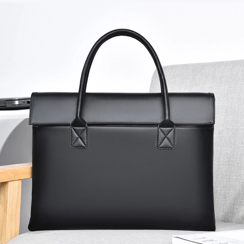 PU Leather Laptop Bag with Handles and Buckle Storage Organize