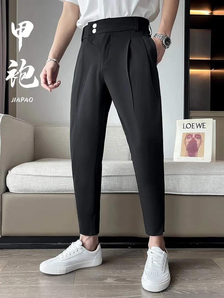 Elegant Casual Blazer Pants Men Korean Fashion Slim Formal Trousers Male Black Dress Pants Classic Suit White Harem suit pants men pants