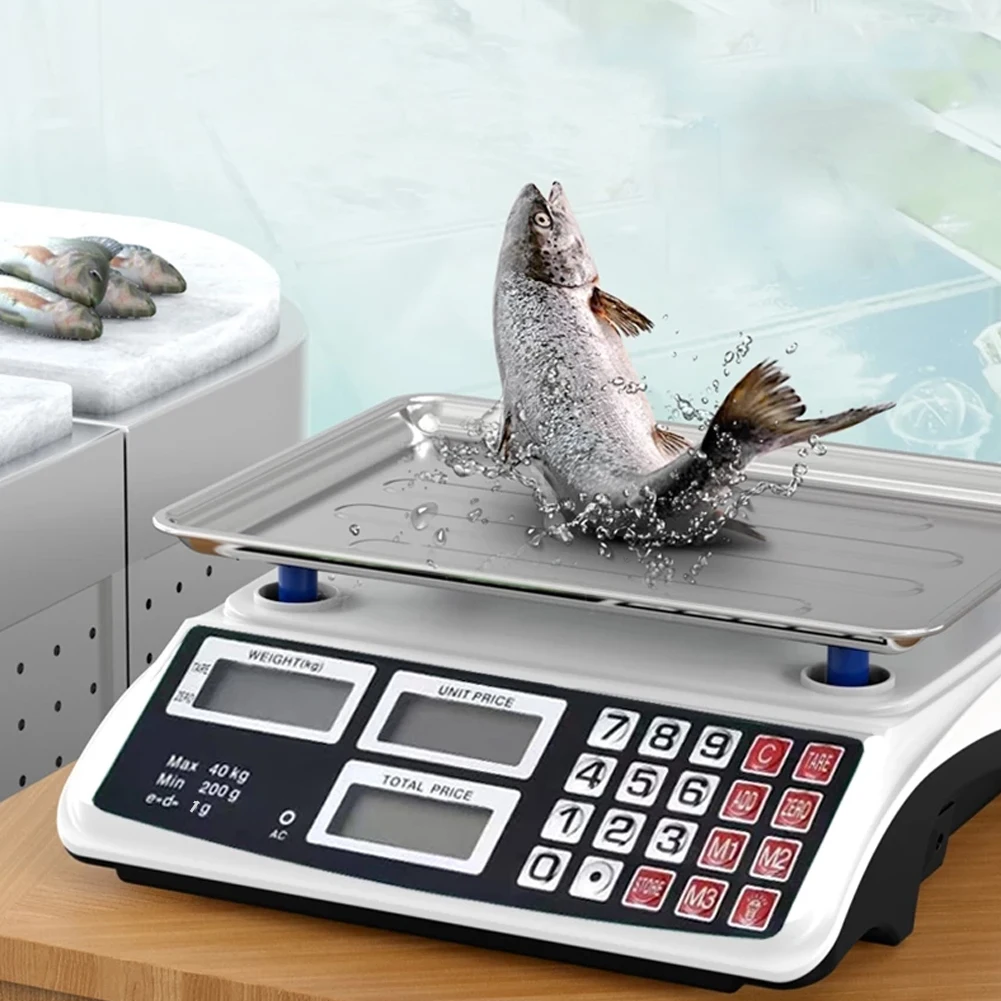 40kg/5g Commercial Price Scale with Stainless Steel Plate Counting Weight Scale LCD Digital Display for Farmers Market Meat Shop