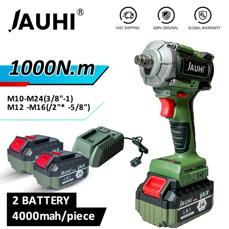 

JAUHI 1000N.m Brushless Electric Impact Wrench Cordless Wrench Socket 1/2Inch Rechargeable with 20000mah 21V Li-ion Battery