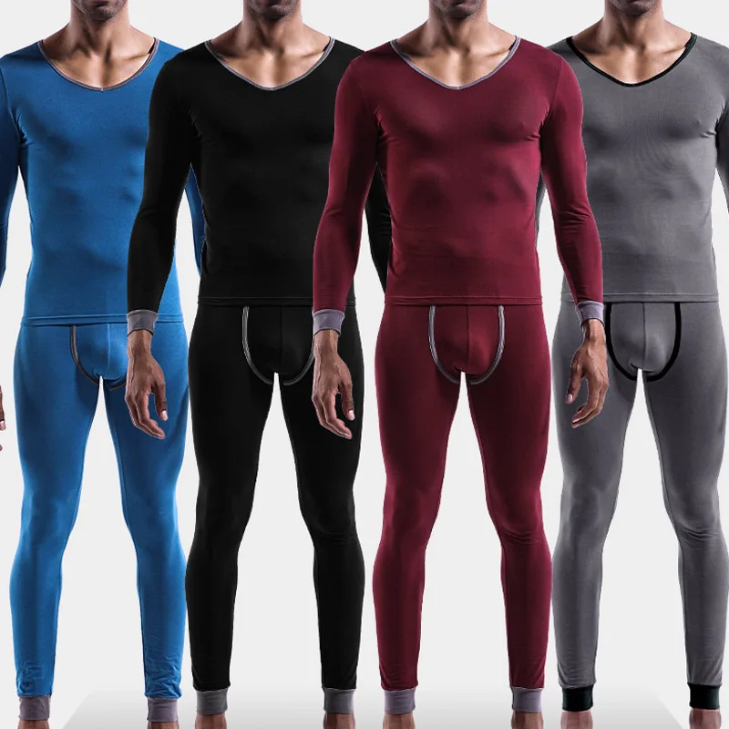 Mens Basic Underwear Long Johns Men Comfortable Cotton Slim Long Sleeve Top Large V-Neck Bottoming Shirt Solid Color Men T-Shirt 4