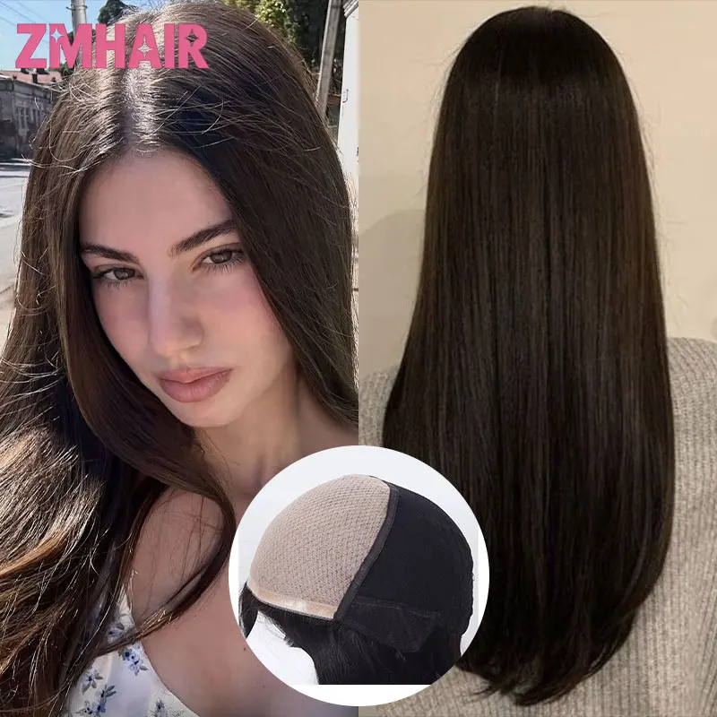말레이시아산 인모 가발 180% 밀도 센터파트 실크 베이스 탑 가발 실키 스트레이트 자연스러운 헤어라인 여성스럽고 우아한 헤어