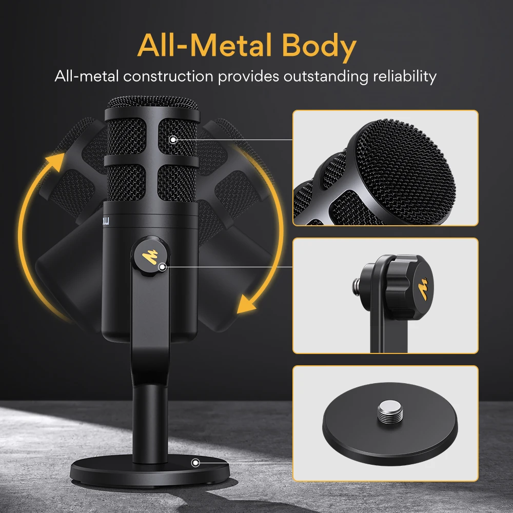 Maono Podcast Dynamic XLR PC 마이크 방송 녹음용 모든 금속 스트리밍 게임은 오디오 인터페이스, 믹서, 사운드 카드 PD100과 함께 작동합니다. 
