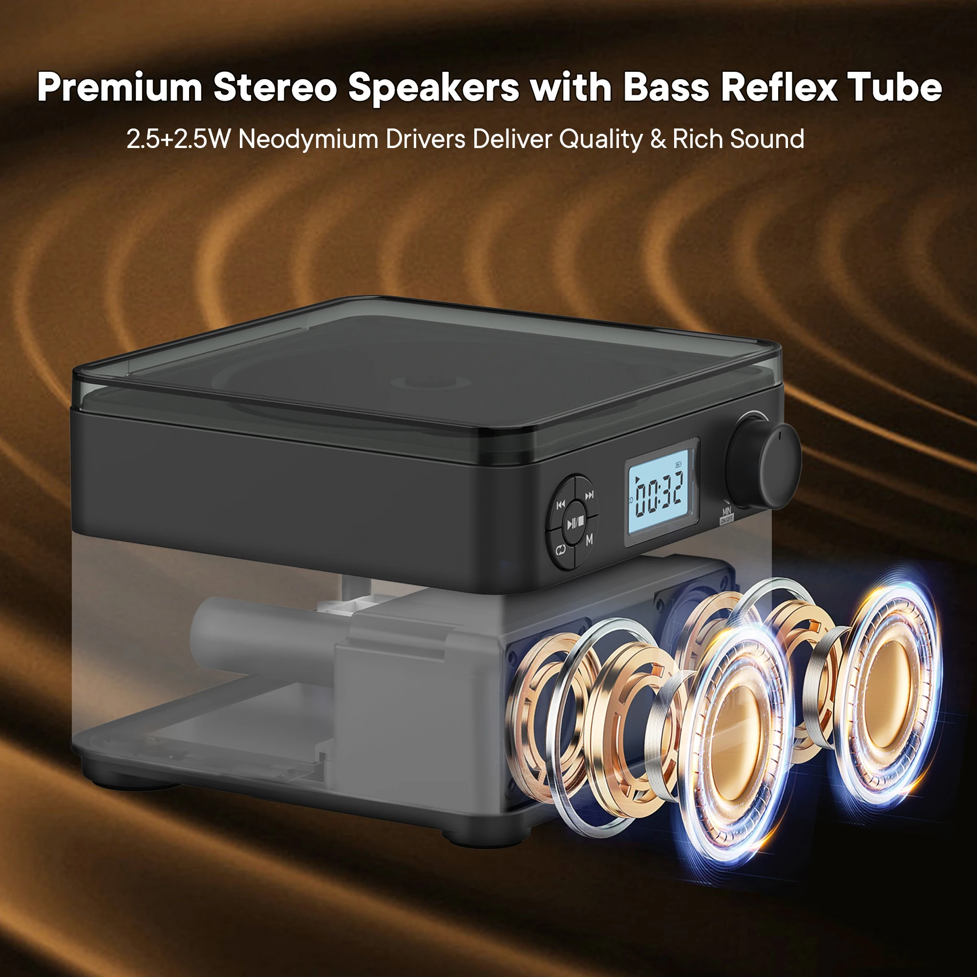 Portable CD Player with Speakers and Bluetooth: Rechargeable CD Boombox with FM Radio-plays CD/MP3 disc/USB/TF - 2