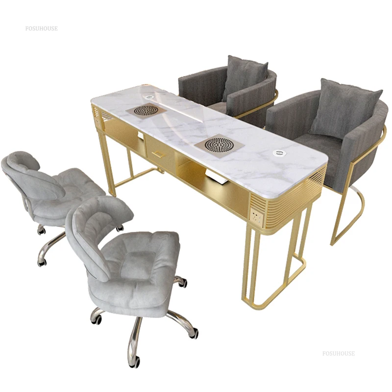 Modern Wrought Iron Nail Beauty Tables For Commercial Furniture Manicure Table Household Multifunction Light Luxury Nail Station