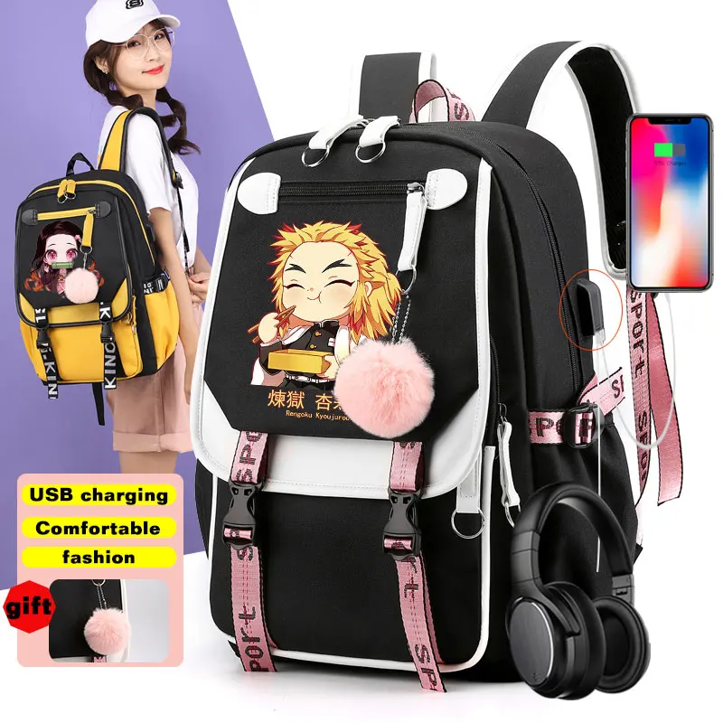 Nezuko mochila de Anime Demon Slayer Kawaii para estudiantes, mochila ...
