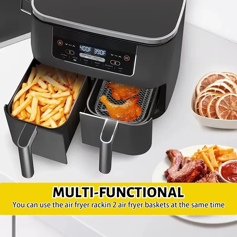 Air Fryer Rack 1/2/3pcs Air Fryer Rack Stackable Grilling Stainless Steel Square For Oven Grill Steamer Cooker BBQ Kitchen Gadgets Cooking Tool