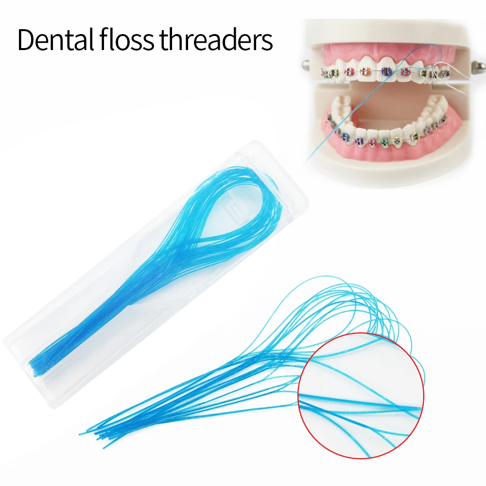 

35Pcs/Set Dental Floss Threaders Needle Tooth Brackets Wire Holders Between Orthodontic Bridges Traction Braces Blue Color