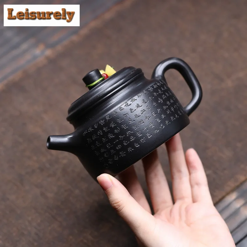 230ml Boutique Yixing Purple Clay Teapots Handmade Black De Zhong Pot Raw Ore Dahongpao Mud Kettle With Infuser Zisha Tea Set