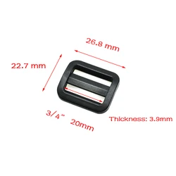 Set of 5 Black Curved Adjustable Plastic Buckles (Webbing Size 20mm)