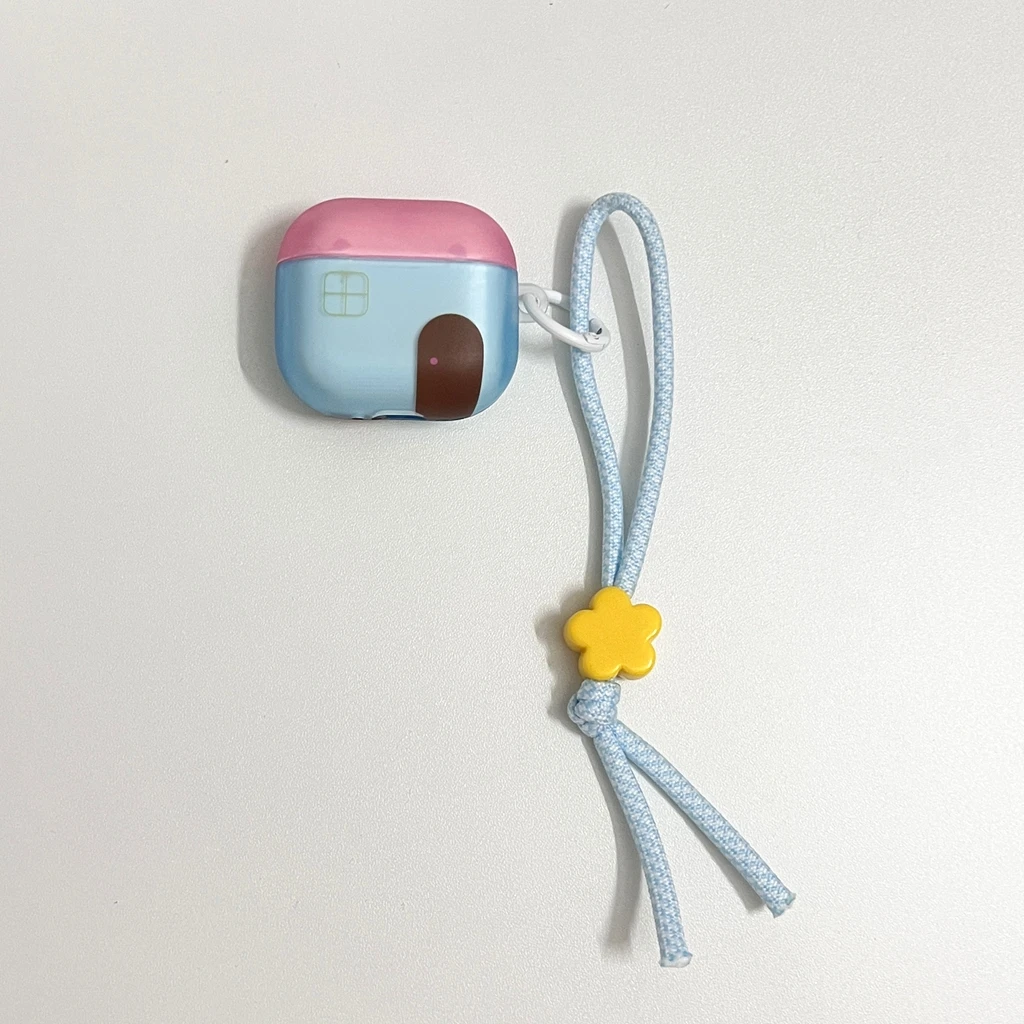 Adorable Cartoon House Earphone Cover with Lanyard - Two-Tone Matte Finish