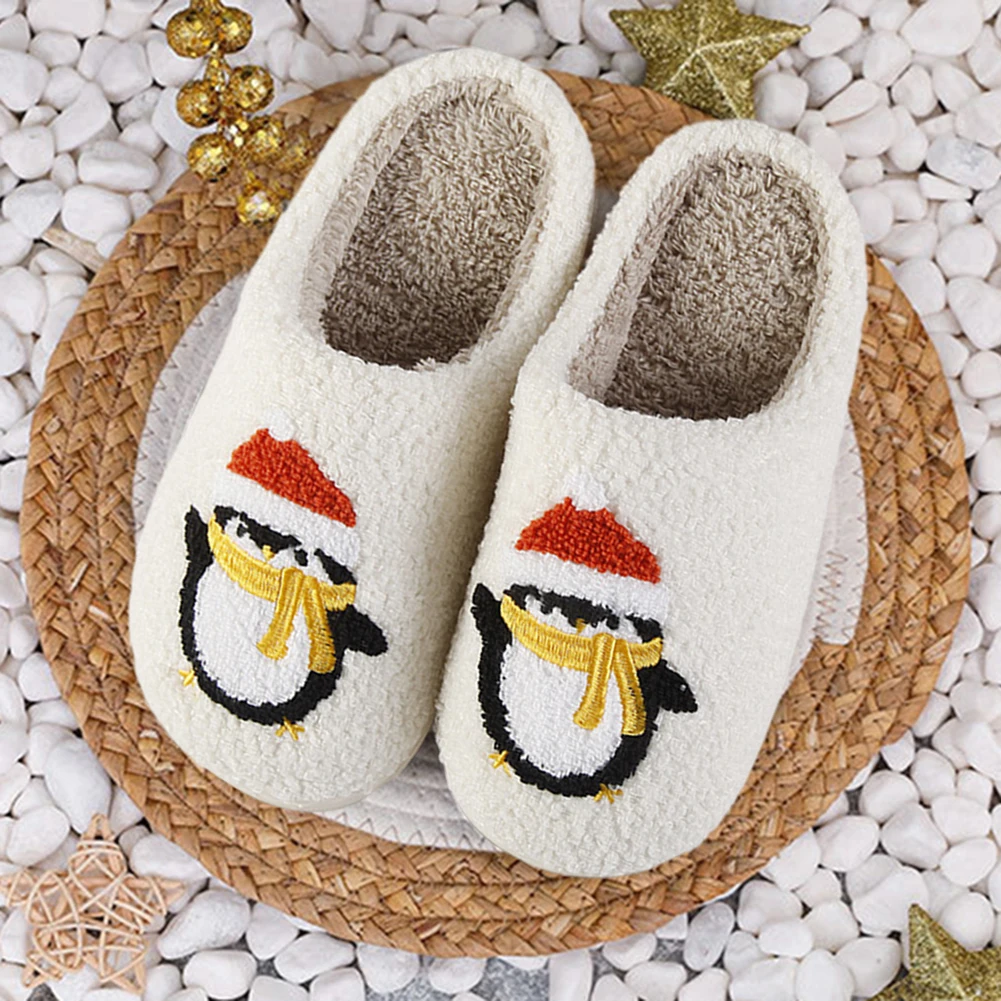 Christmas Plush Slip-on House Shoes Anti Slip Penguin Slippers Soft Furry Slippers Comfortable Cartoon Household Supplies 2