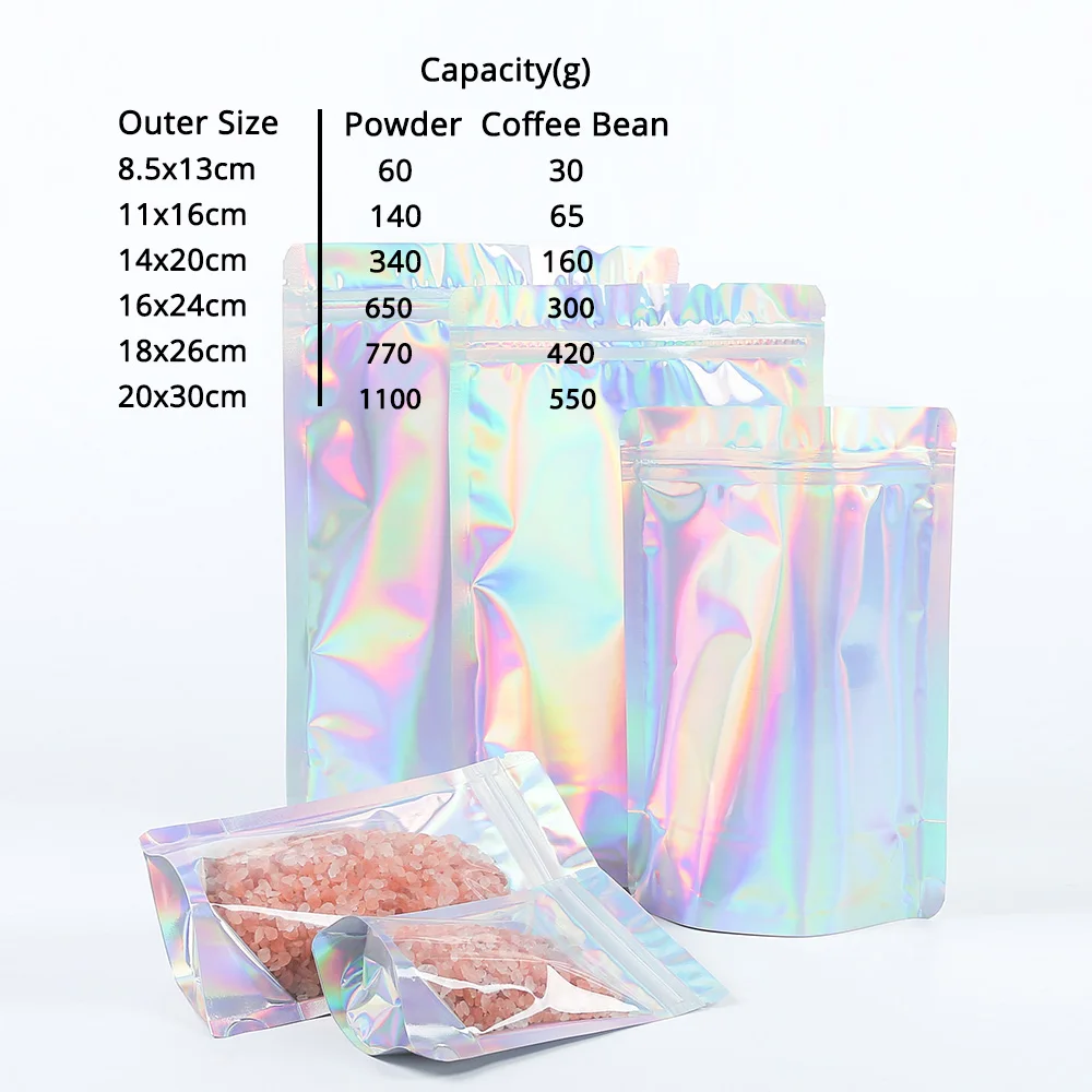 100PCS Smell Proof Plastic Package Ziplock Bags Clear Front Holographic Silver Pouches Recyclable Metallic Mylar Storage Bags AliExpress 15