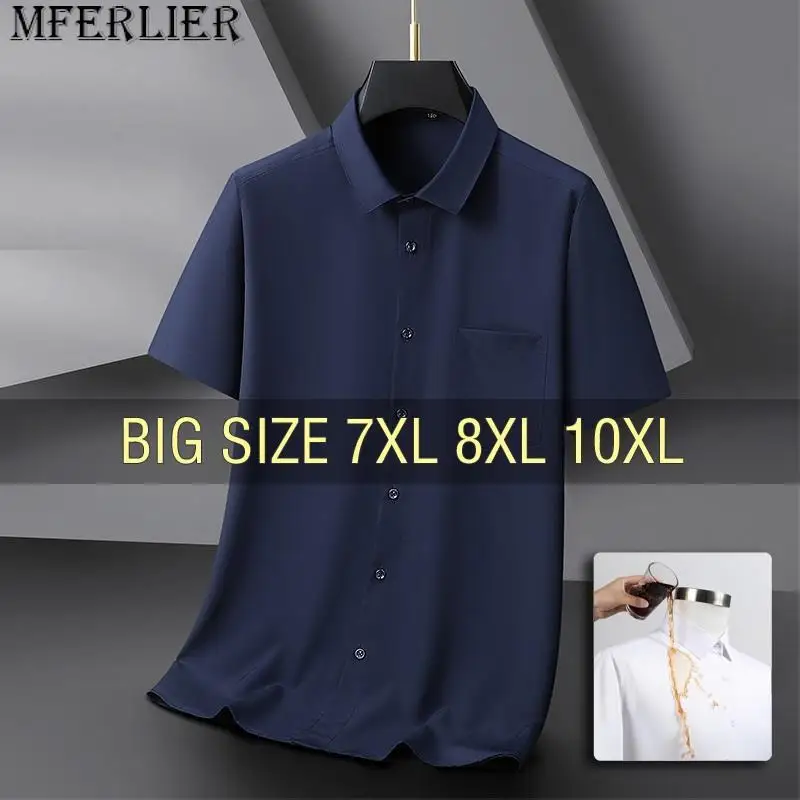 

Men Shirt Short Sleeve Summer Waterproof Oil Proof Antifouling Oversize 6XL 7XL 8XL 10XL Plus Size Formal Casual High Quality