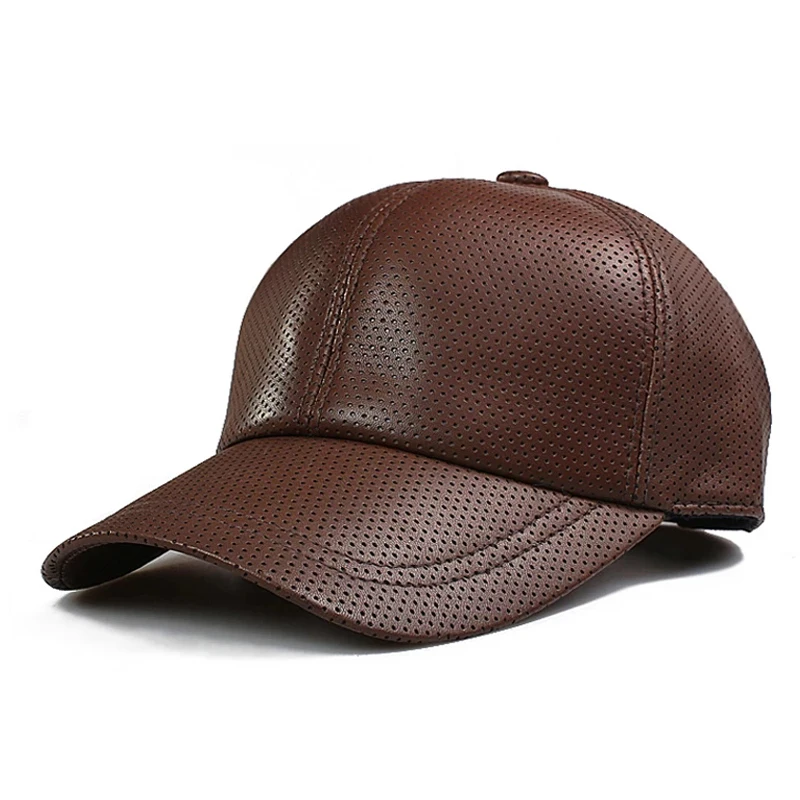 

2023 Men Real Leather Baseball Caps Korean Fashion Male Winter Casual Youth Duck Tongue Warm Hat Hip Pop Punch Dot Coffee Gorras