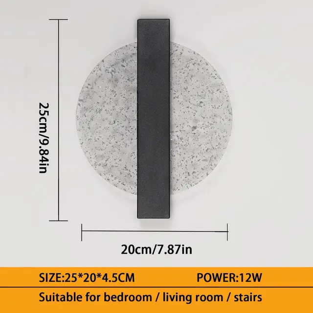 Lampada da parete moderna a LED con foglia argentata, rotonda nera, acrilica, luce calda 3500K, per soggiorno camera da letto 6