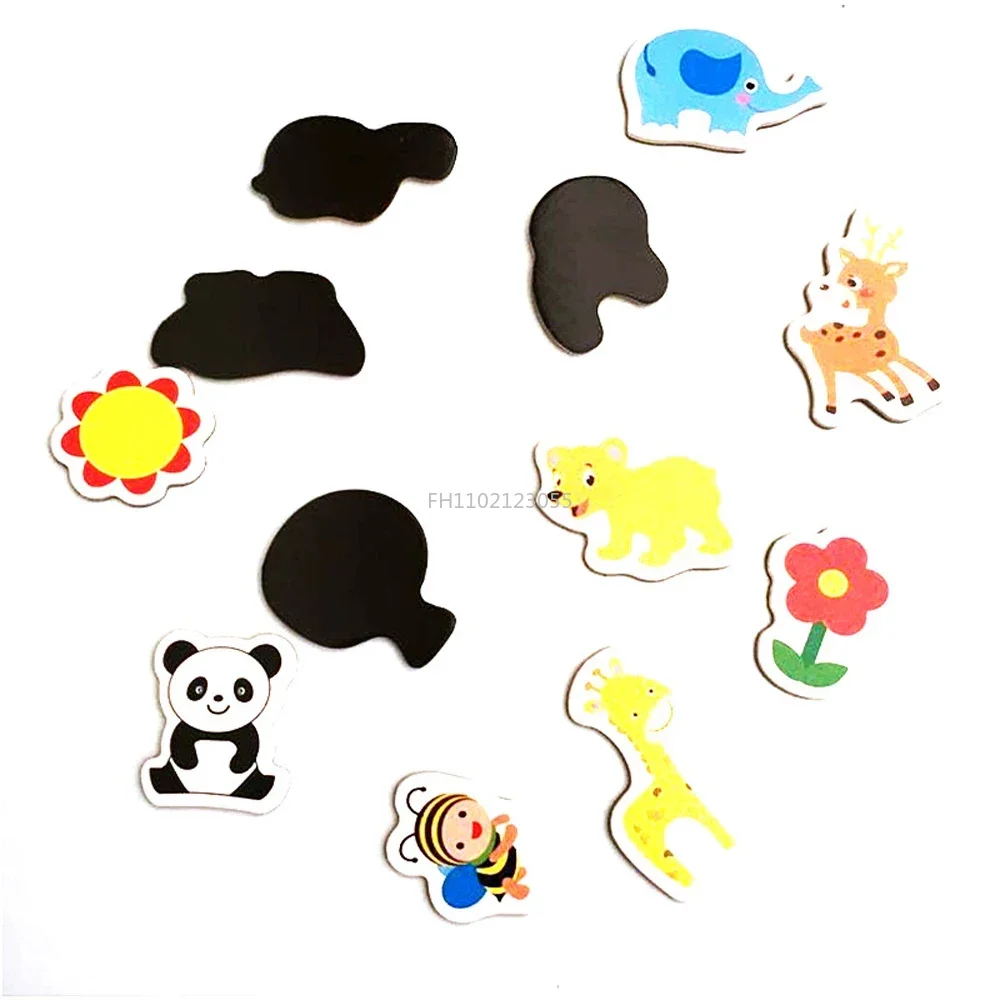 12pcs Colorful 3D Novelty Animals Wooden Cartoon Fridge Magnet Sticker Cartoon Sticker Toy for Kids Diy Office Whiteboard Gadget