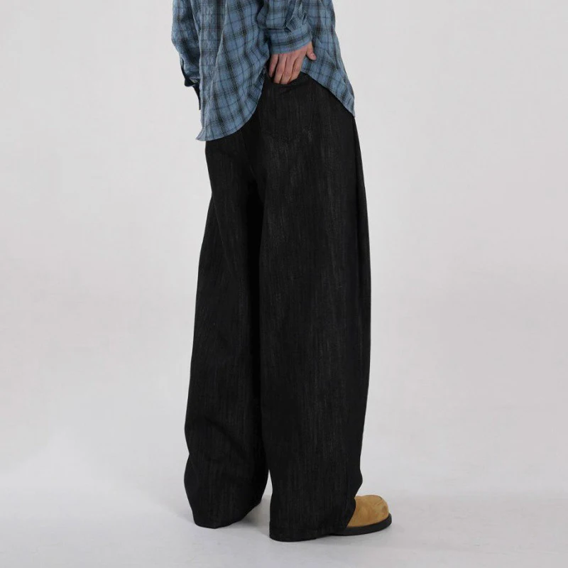 IEFB Korean Style Men's Denim Pants Pleated Solid Color Casual Trousers Straight Wide Leg Spring Male Loose Jeans 2025 9C6611 6