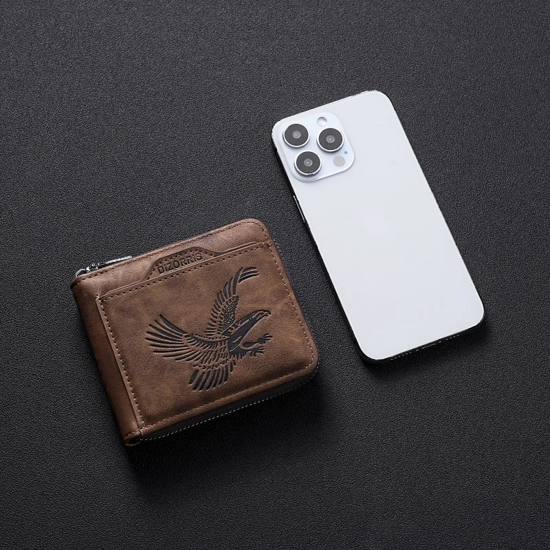 Sleek Men's Eagle Embossed Faux Leather Wallet | Multi-Card Slots | Trendy Design